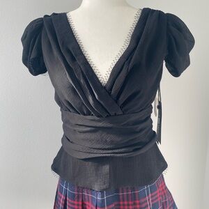 Karl Lagerfeld Black Puff Sleeve Blouse